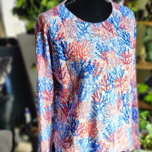 Talbots Bright Colorful Lightweight Coral Blue Cotton Long Sleeve Sweater Medium